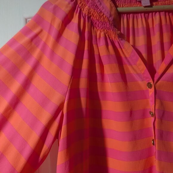Lilly Pulitzer | Elsa Stiped Silk Top Pink/Orange - Picture 10 of 12